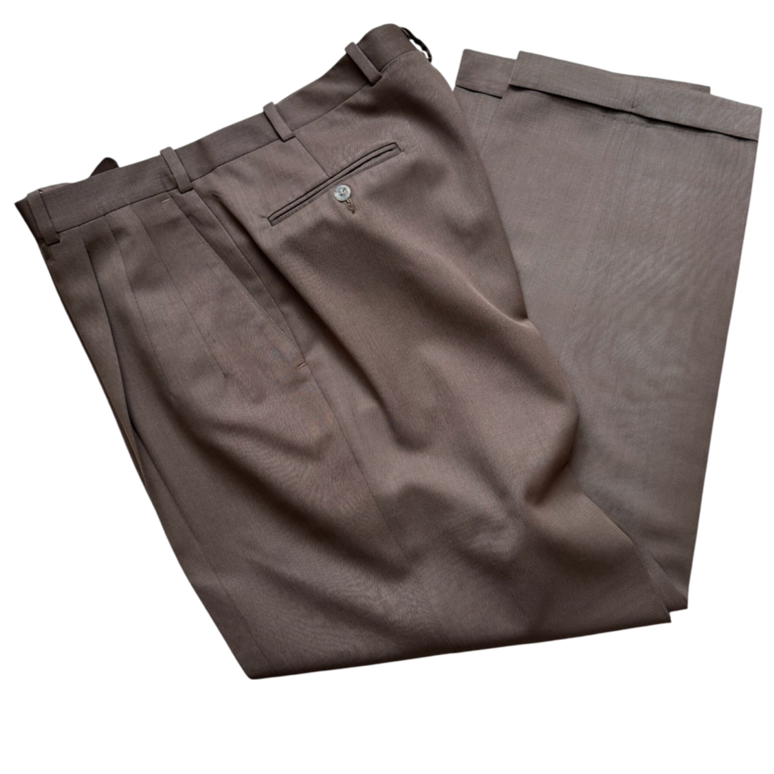 Nordstrom Chocolate Brown Virgin Wool Pleated Cuffed Tailored Trousers Pants